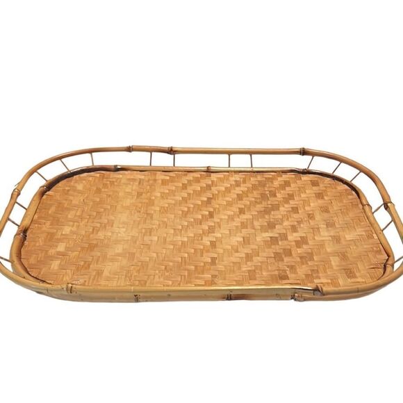 Rattan Bamboo Tan Woven Tray Size 18.5 x 13 Inches - Picture 4 of 7